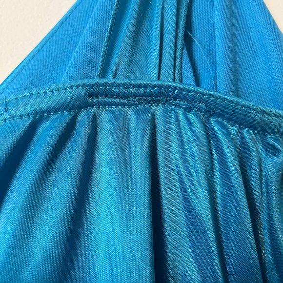 Medium Blue Majora Formal Dress with Black Lace - Picture 5 of 6